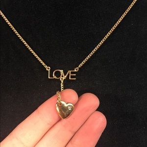 NWT 20" Goldtone and Rhinestone LOVE V-Necklace